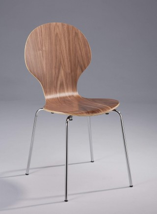 Metal Legs Frame Walnut Veneer Bentwood Round Dining Chair
